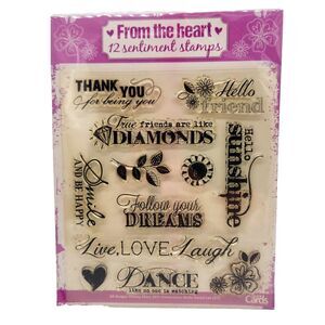 Quick Cards From the Heart 12 Sentiments Greetings Cling Stamp Set UK